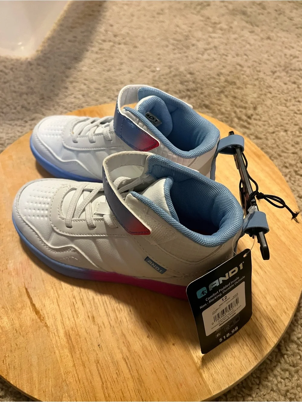 And1 Kids White High-Top Sneakers with Blue and Pink Accents